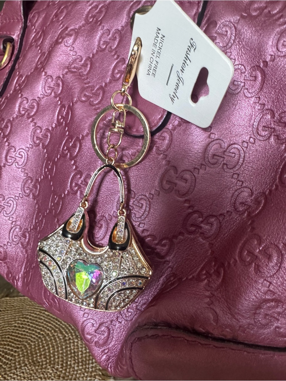 Gold Rhinestone Heart Handbag Bag Charm - Sold Individually